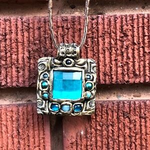 Teal Victorian Square Pendant Medieval Inspired. Artisans Made And Signed